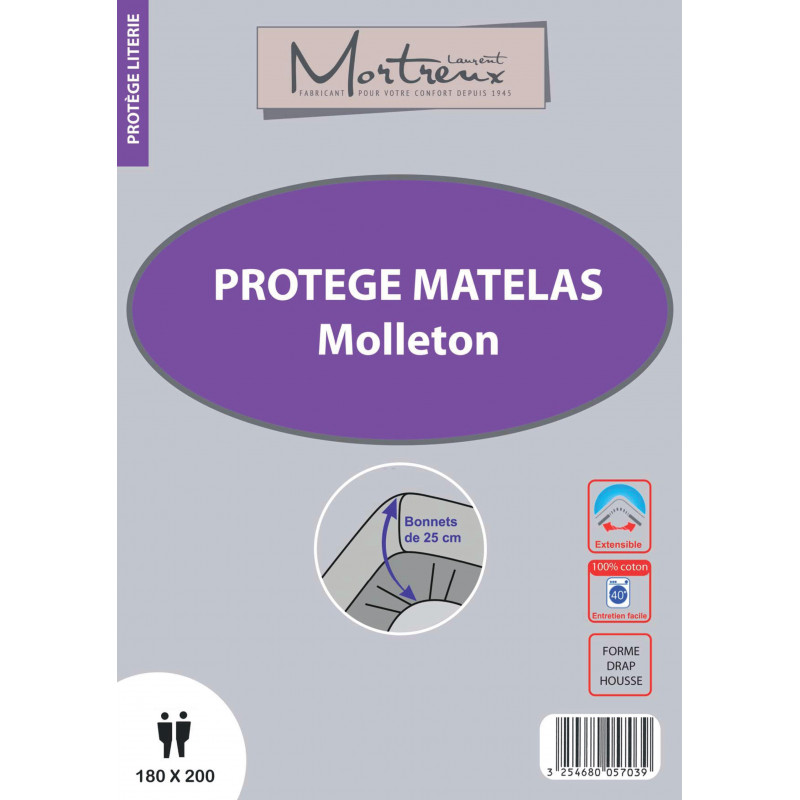 PROTEGE MATELAS 180X200 MOLLETON BLANC*