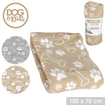 PLAID CHIEN DECORE GRIS BEIGE